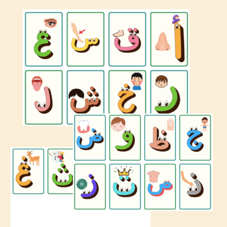 Cartes d'alphabet arabe (PDF à tétécharger) pour enfants 3 à 6 ans الحروف الأبجدية للأطفال – Image 3